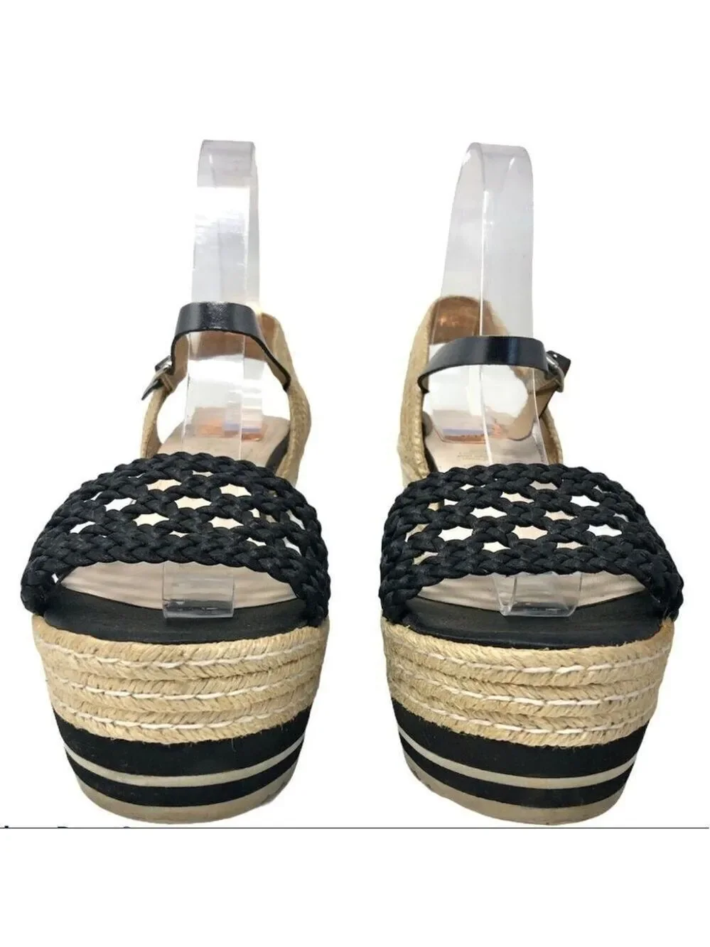 Kanna Black Braided Espadrille Platform Sandals Size 39